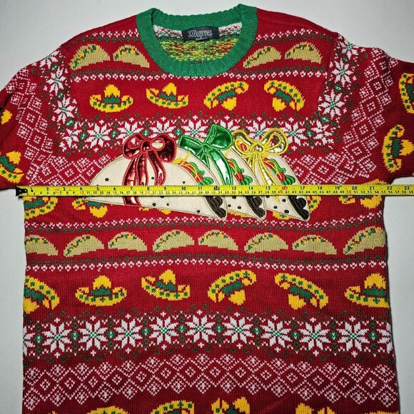 33 Degrees THREE TACOS Knit Ugly Christmas Sweater NWT Men's Size L RED Sombrero - Picture 9 of 12